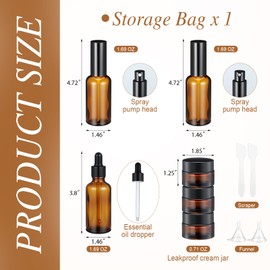 Qiyaz 11 Pcs Glass Travel Bottles with Clear Hard Zipper Case Skin Care Containers Travel Size Mini Makeup Containers Tsa Approved with Pump Spray for Liquid Toners Serum Cream(Brown,Style 2)