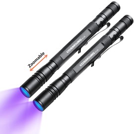 COSMOING UV Flashlight Pen, LED 395nm Ultraviolet Flashlight, Zoomable Blacklight, IP54 Waterproof Detector for Pet Urine, Cat Dog Stains, Bed Bug, Household - 2 Pack