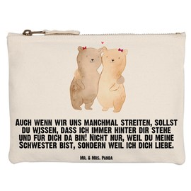 Mr. & Mrs. Panda Make-Up Bag Bear Sisters, White, Hand Drawn