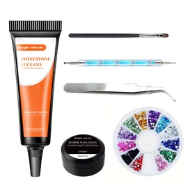 Finger Secret Rhinestone Glue Gel Kit B - Superior Nail Art Adhesive Ensuring Strong and Long-Lasting Bond for UV/LED Easy Application with Nail Rhinestone Glue 0.6floz Ideal for Home User and Salon.
