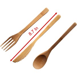 All Bamboo Forks, Knife, Spoons, 6 Pcs 7.87 Inch Thickened Reusable Western Cuisine Tools for Dining Room and Kitchen (6)