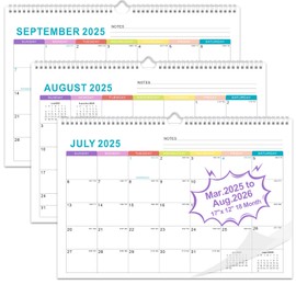 Calendar 2025-18 Month 2025 Wall Calendar from July 2025 to December 2026, Hanging Spiral Bound Academic Desk Calendars 17" x 12", Monthly Planner Perfect for Home School Office
