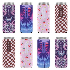 Slim Standard 12oz Can Holder for Beer&Soda, 8 Pack Can Cooler Sleeve for Beverage Soda Drinks, Insulated Neoprene Can Cover, Reusable Can Covers for Women (Multicolor-5, 12oz Slim Can)