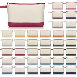 SilTriangle 36 Pcs Blank Canvas Cosmetic Bags DIY Craft Morandi Makeup Bags Bulk with Zipper Heat Transfer Travel Toiletry Pouch for Women Colleagues Friends Christmas Vacation