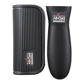 All-Clad Silicone Grip Set: 100% Silicone Flexible & Heat Resistant Ribbed Grip Set - Perfect for Cast Iron, Steel, or Glass, (2-Piece), Black/Grey