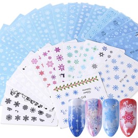 Set of 30 Christmas Snow Flower White Water Nail Stickers Nail Stickers Gel Nail Stickers Easy to Embed Peel Off with Water Nail Parts Nail Art Nail Decor