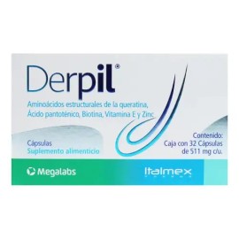 Derpil Suplemento Frena La Caída Del Pelo Vitaminas Aminoácidos 32 cap                                                                                