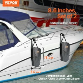 VEVOR Boat Fenders, 2 Packs 8.6" x 16" Marine EVA Boat Dock Fender Bumpers, Features Ropes, Cord Locks and Storage Bag, Inflation-Free Boat Bumpers for Docking, Class A/Class 1/Part Class 2, Black