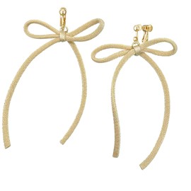 Jewelry Shop M nife0065-E Women's Earrings, Ribbon, Long, Swaying, Simple, Screw Spring Type, Nickel Free, Made in Japan, Silver Brass Yellow Gold
