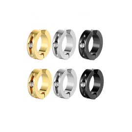 ALRNBY 3Pairs Clip On Earrings for Women Men Non Tarnish Trendy Stainless Steel Gold Silver Black Small Hoop Non Piercing Fake Lightweight Jewelry Gift