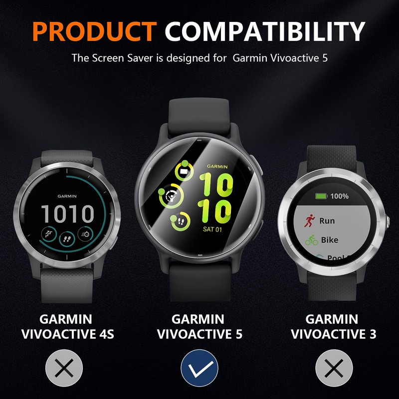Suoman 6-Pack for Garmin vivoactive 5 Privacy Screen Protector, Charger