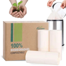 JENCENBIO 5 Gallon Compostable Trash Bags with Handles Compost Bags 0.78 Mils Food Scrape Waste Bags for Kitchen Bathroom US BPI ASTM D6400 and Europe OK Compost Home Certified 45 Couts White