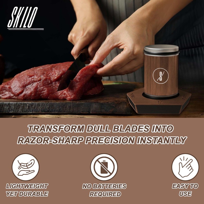 SKILO Rolling Knife Sharpener Made of Black American Walnut -