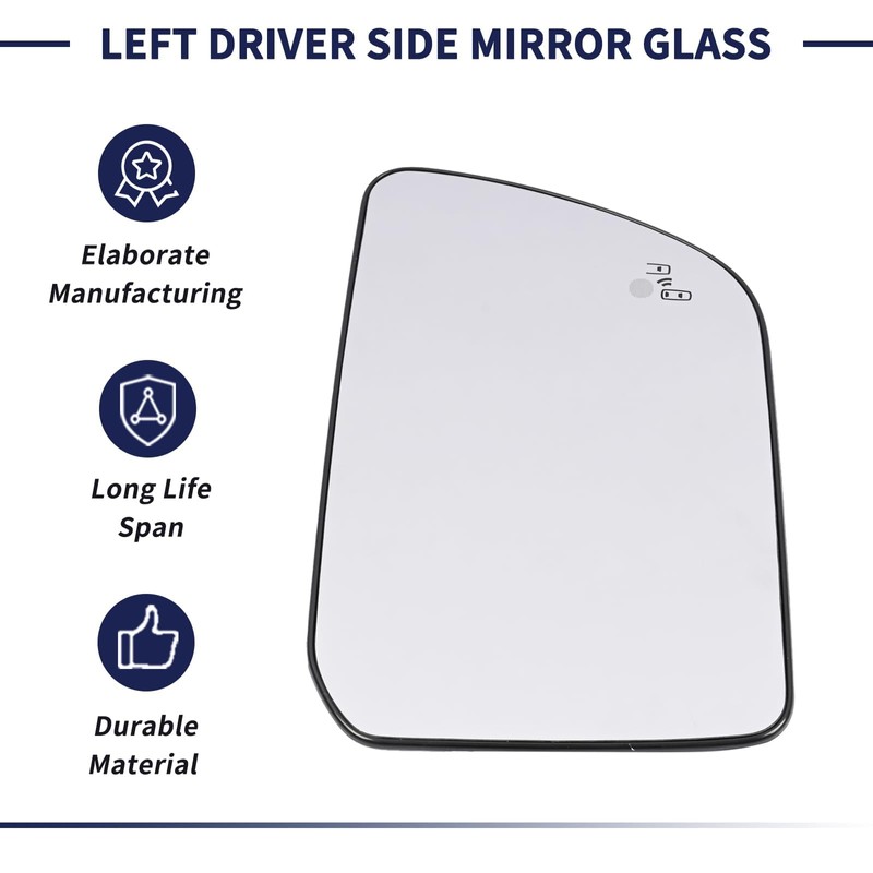 Left Driver Side Mirror Glass w/Power Heated & Blind Spot