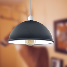 LEDSone Vintage Industrial Ceiling Pendant Light Shades 21CM Retro Vintage Style Curvy Dome Shaped Pendant Lamp Shade for Pendant Ceiling Lights for Pubs, Cafes, and Restaurants, Black Inner White