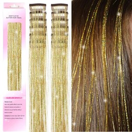 6PCS Clip en Ha Tinsel Set 23.6 pulgadas Fay Peluca Pieza Accesorios Ha brillantes Extensiones Ha Glitter r Mujeres Gls Niños Festival Fiesta Uso