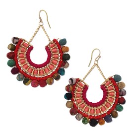 Pendientes hechos a mano para mujer, coloridos abalorios de tela reciclada, estilo bohemio