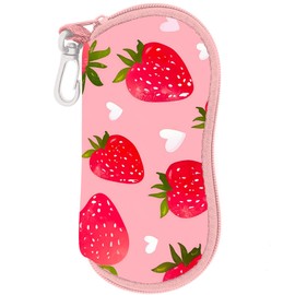 WRIGAEL Sunglasses Case Soft Glasses Cases for Women Pouch Eyeglass Bag Eye Glass Kids Girls Sun Glasses Cute Kawaii Slim Thin Reading Glasses Purse, Pink Strawberry