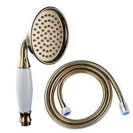 Skybath Gold Metal Brass Shower Head Traditional Victorian Style Handheld Shower Sprayer Set with 1.5 Meter Hose