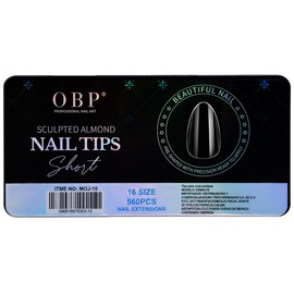 OBP Soft Gel Tips Almendra Chica Para Uñas 560 Piezas Manicura 16 Tamaños Transparente