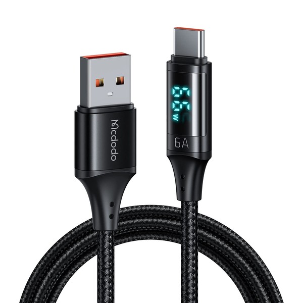 Mcdodo USB-C Cable, 3.7 ft (1.2 m), 6A Rapid Charging, Output Screen Display, Supports Rapid Charging Standards such as SCP, AFC, VOOC, QC4.0, QC3.0, Smart Chip, High Speed Data Transfer, Aluminum