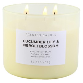 Summer Candles 3 Wick | Cucumber, Lily of The Valley & Neroli Blossom Candle | Luxury Scented Candles for Home 15.8 oz | Aromatherapy Relaxing Candles for Stress Relief | Natural Soy Candles Large