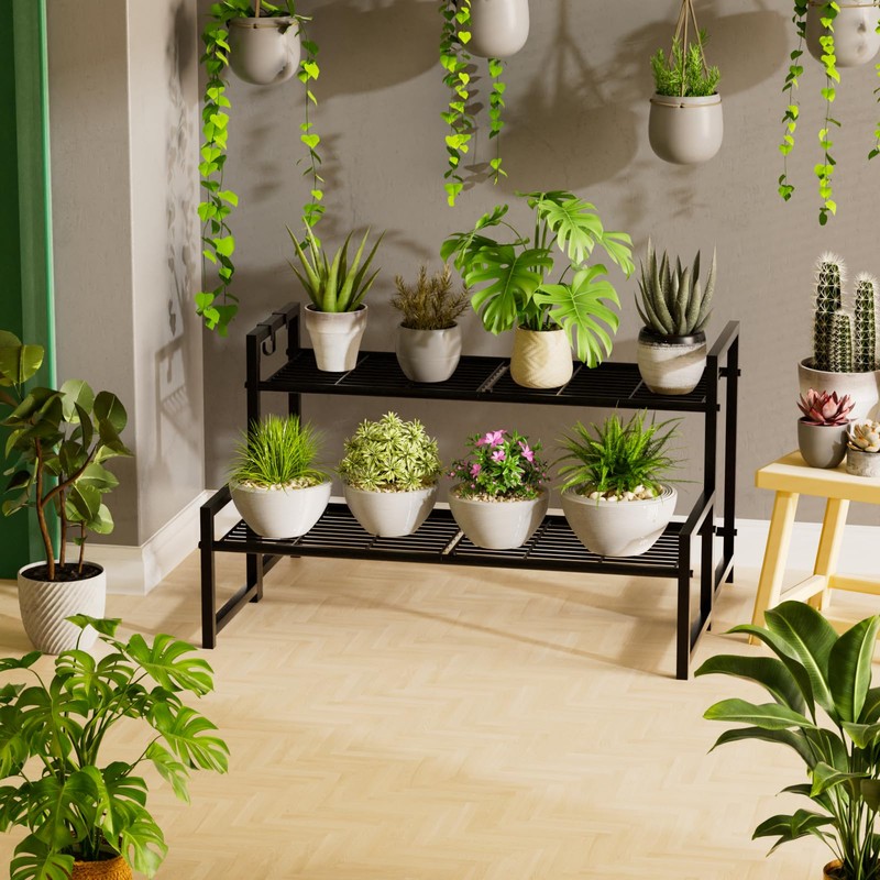Garden 4 you 2 Tier Metal Plant Stand Outdoor Indoor