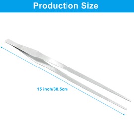Dijedev 15 Inch Stainless Steel Tweezers, Reptile Feeding Tongs, Non-Slip Long Straight Tweezers Tongs Tool with Precision Serrated Tips for Aquarium, Garden, Kitchen, Industrial work, Laboratory