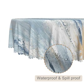 TTQYFNM Modern Aesthetic Stripe Round Tablecloth 60 Inch Gray Blue Brown Contemporary Abstract Painting Fabric Table Cloth Waterproof and Stain Resistant Table Cover for Kitchen Dining Room Home Decor