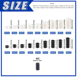 Glarks 180Pcs Nylon Round Spacer Assortment Kit for M5 Screws, Electrical Outlet Screws Spacers, Black and White ABS Round Washers Hardware Spacer Bracket for Electrical Screws Switch and Receptacle