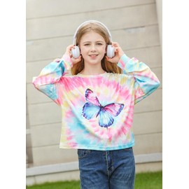 SunFoucs Girls Tops Size 8-9 Tie Dye Kids Sweatshirts Long Sleeve Tween Clothes Casual Butterfly Teen Girl Clothes Pink 9Y