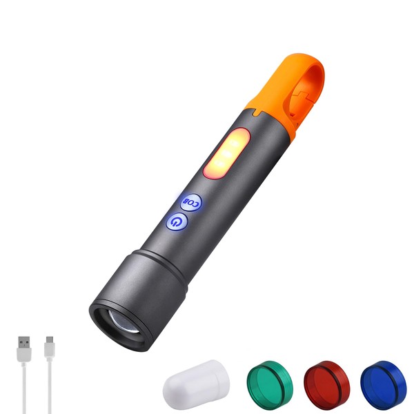 Flashlight, Ultra Bright, Powerful, 1,500 Run, Multi-functional, 9 Lighting Modes, LED Light, USB Rechargeable, Hand Light, Zoom Function, Handy Light, IP65 Waterproof Rating, Maximum Irradiation Distance 392.4 ft (1,000 m), Multi Color Lens, Portable Ho