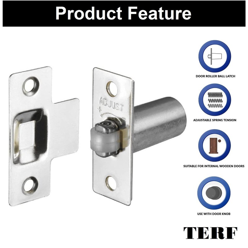 TERF® Adjustable Roller Catch Polished Nickel Roller Ball Door Latch