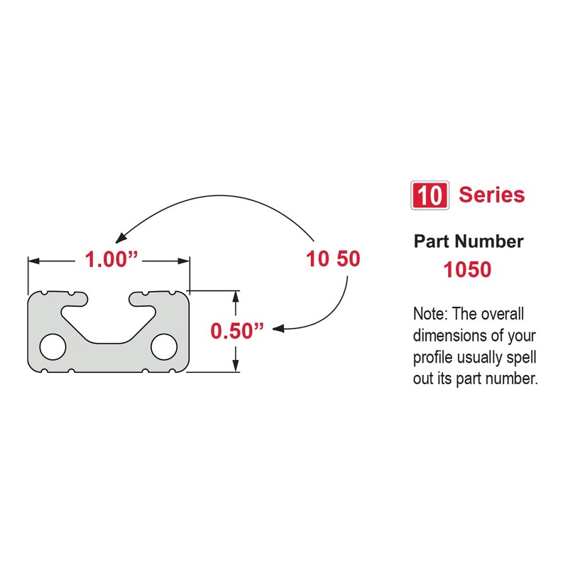 8020, 1050, 10 Series 1 Inch x 0.5 Inch T-Slotted