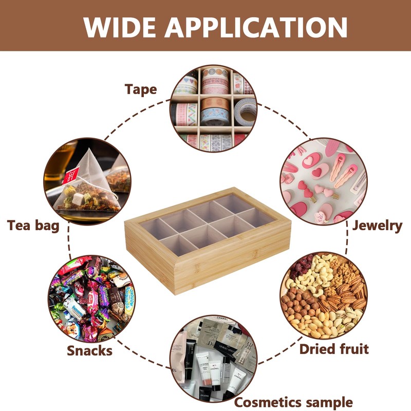 Qinpufu Wooden Washi Tape Organizer Box with Clear Lid –
