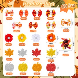 60Pcs/30Pairs Fall Dog Hair Bows with Rubber Bands Maple Leaf Pumpkin Orange Dog Grooming Bows Girls Puppy Bows for Small Medium Large Dogs Yorkie Pet Hair Grooming Accessories
