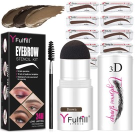 YFulfill Eyebrow Stamp and Eyebrow Stencil Kit for Perfect Eyebrow Makeup, Easy-to-Use, Waterproof and Natural Look Includes Spoolie and 10pcs Eyebrow Stencils (Brown)