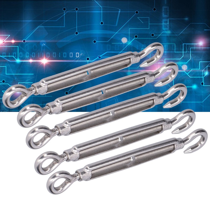 5Pcs Turnbuckle Hook and Eye Wire Rope Tension 304 Stainless