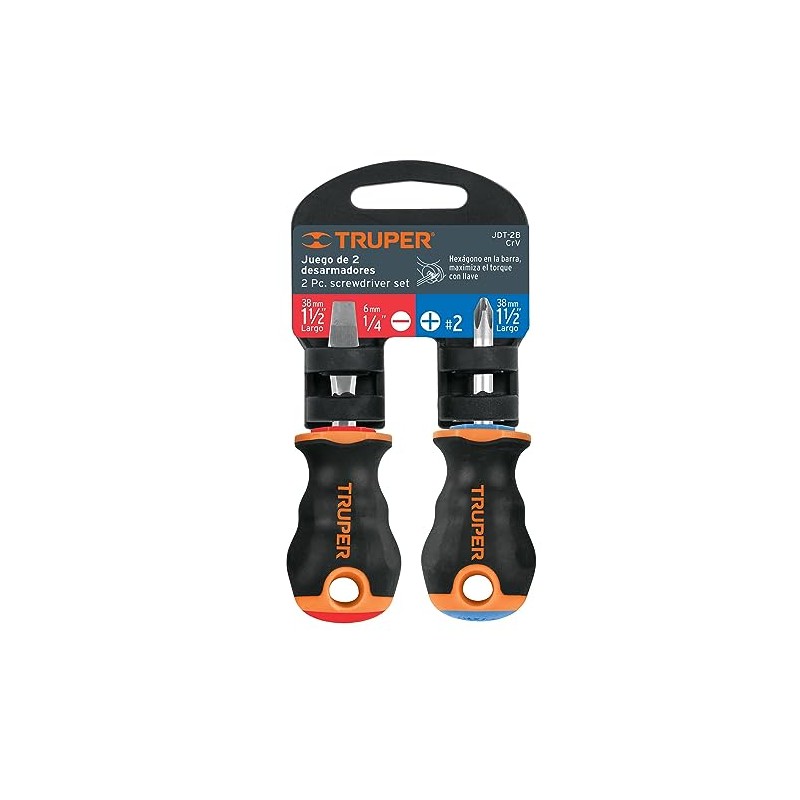 Truper JDT-2B, Juego de 2 desarmadores 3/16x4, mango comfort grip