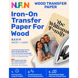 NuFun Activities Printable Iron-on Heat Transfer Paper for Wood, 10 Sheets 8.5 x 11 inch, Long Lasting, Durable, Professional Quality, Easy DIY, Non-Toxic, Made in The USA