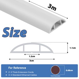 Canalina passacavi adesiva canalina cavi in PVC flessibile passacavo a pavimento copertura cavi a pavimento per ufficio casa magazzino (3m×3cm, Bianco)