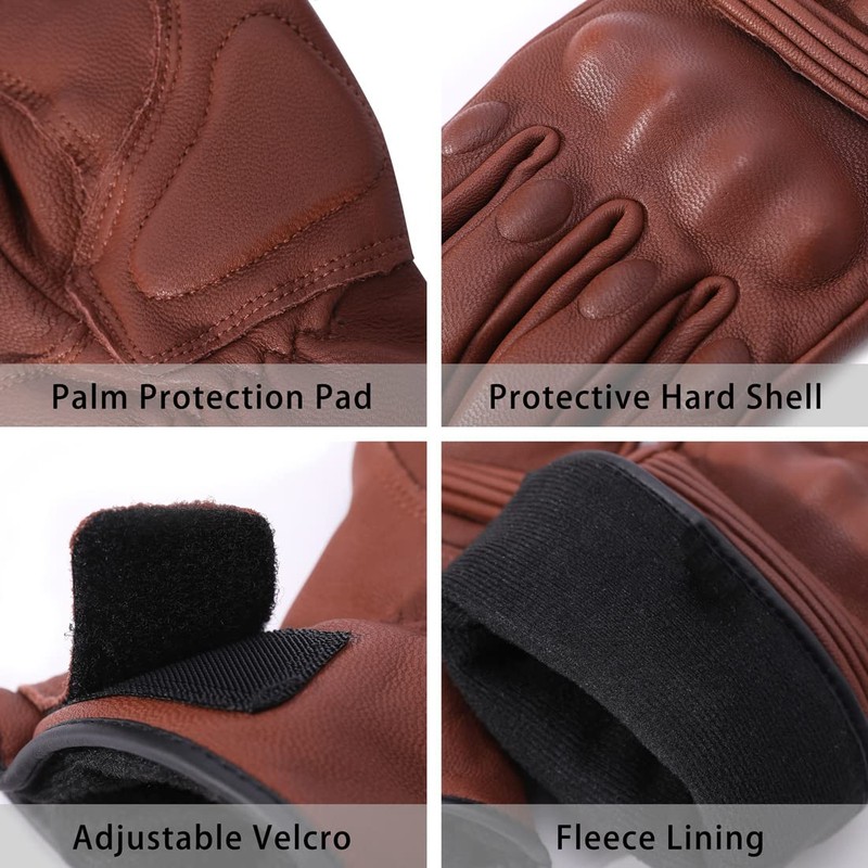 Harssidanzar Winter Motorcycle Gloves,Mens Long Gauntlet Leather Full Finger Touchscreen
