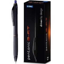 Linc Pentonic BR-T Premium Retractable Ball Point Blue Pens 0.7 mm Fine Point, 12-Count Bulk | For Journaling, Planner, No Bleed, Featherlite Feel, Easy Flow Ink Technology Office Pen