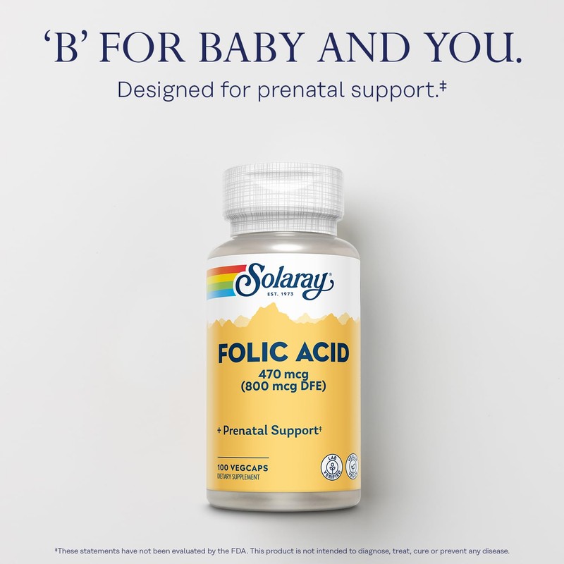 SOLARAY Folic Acid - Vitamin B9 Folic Acid Supplement, Prenatal