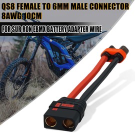 URWALL QS8 Female to 6mm Male Wire Connector 8AWG 4inch for Sur Ron EBMX Battery Adapter Cable, Anti-Spark High Current Electrial Connector with Siicone Wire, Waterproof Plug Play for Sur ron