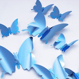 3D Butterfly Wall Stickers, CAYUDEN 24pcs Removable 3 Sizes 3D Blue Butterfly Wall Decor Stickers DIY Butterfly Decor Wall Stickers Wall Decal for Home and Room Decoration(Blue)