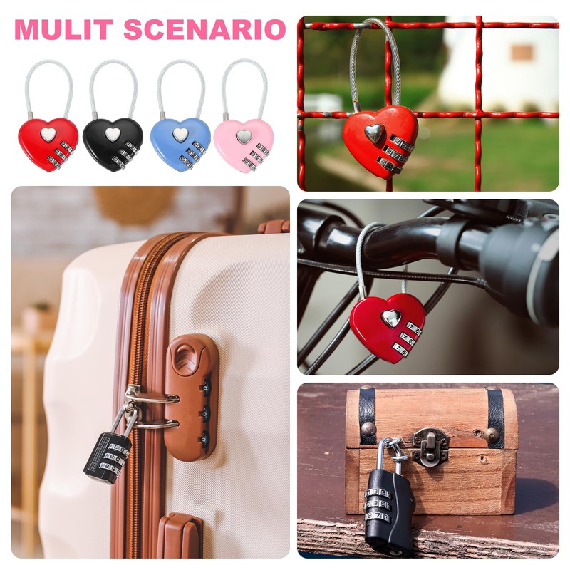 MECCANIXITY Heart Padlock, 3 Digit Combination Lock Heart Shape Mini