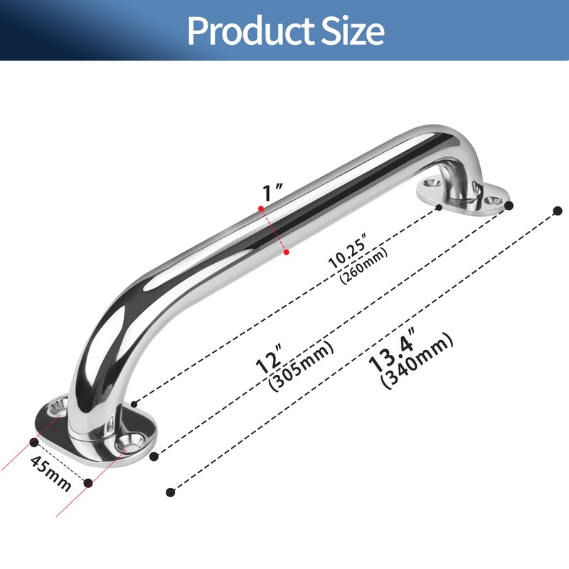 Marinebaby 2X 12 inch Boat Handle handrail Polished Stainless Steel