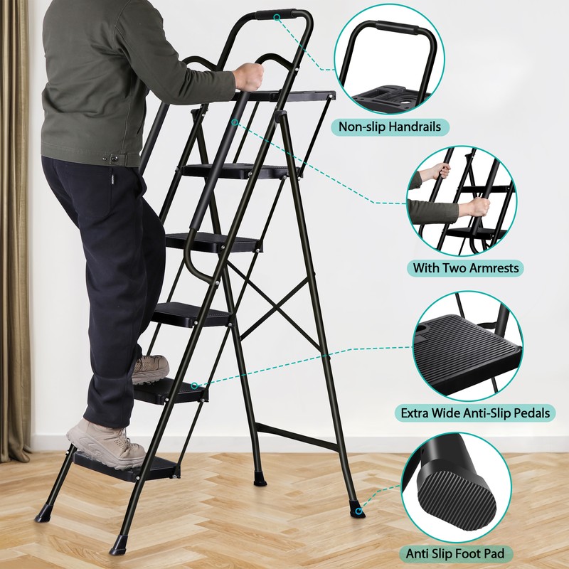Segawe 5 Step Ladder w/ Tool Platform Anti-Slip Wide Pedal