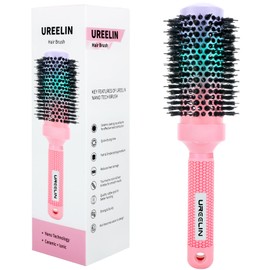 UREELIN Round Brush for Blow Out - 1.7 Inch Nano Thermal Ceramic & Ionic with Boar Bristles - Salon Blow Drying Hair Brush for Drying,Volumizing, Curling, Shine & Smooth Styling
